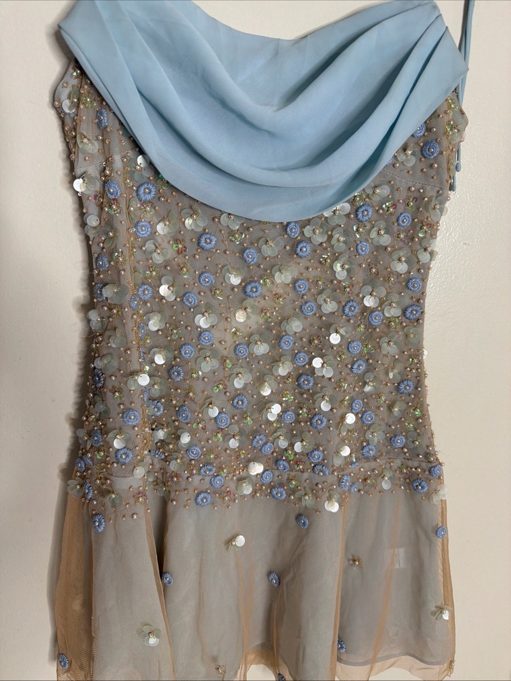For Love & Lemons Floral Soiree Embellished Sequins Cowl Neck Mini Dress - Picture 4 of 7